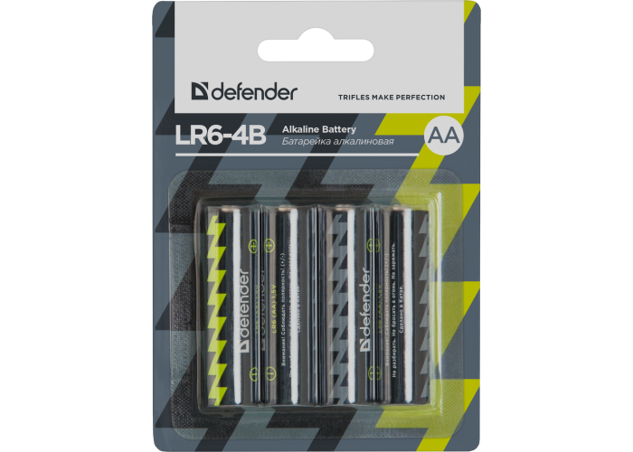 Батарейка алкалиновая Defender LR6-4B AA, в блистере 4 шт