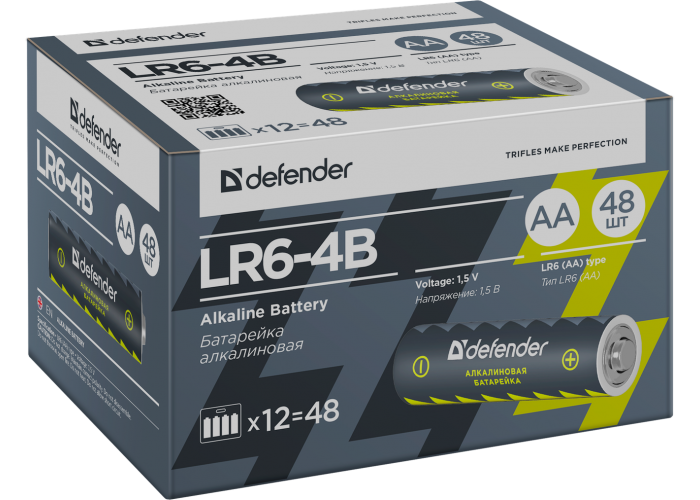 Батарейка алкалиновая Defender LR6-4B AA, в блистере 4 шт