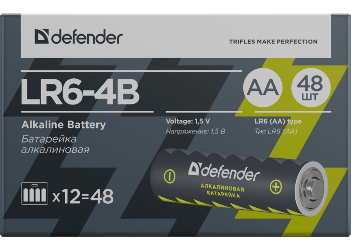 Батарейка алкалиновая Defender LR6-4B AA, в блистере 4 шт