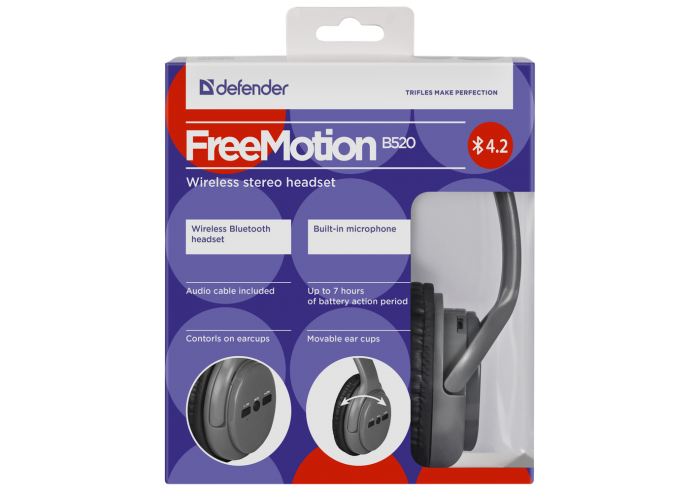 Беспроводная гарнитура Defender FreeMotion B520 серый, Bluetooth