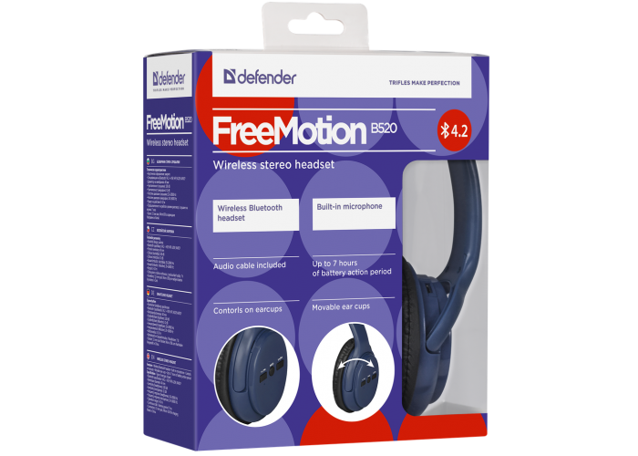 Беспроводная гарнитура Defender FreeMotion B520 синий, Bluetooth
