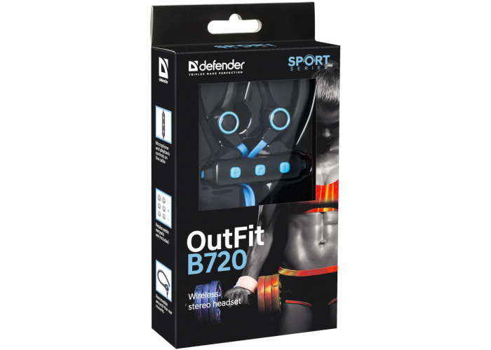 Беспроводная гарнитура Defender OutFit B720 черный+синий, Bluetooth