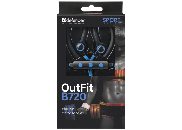 Беспроводная гарнитура Defender OutFit B720 черный+синий, Bluetooth
