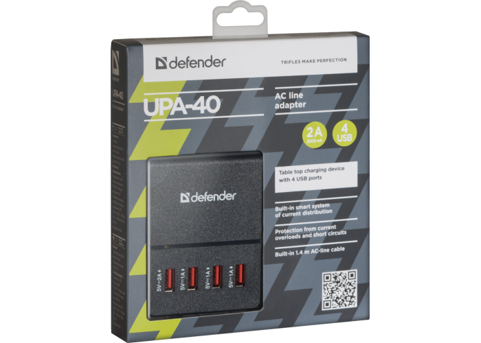 Сетевой адаптер Defender UPA-40 4 порта USB, 5V / 5A