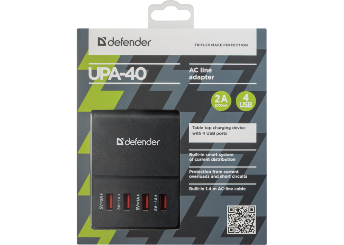 Сетевой адаптер Defender UPA-40 4 порта USB, 5V / 5A