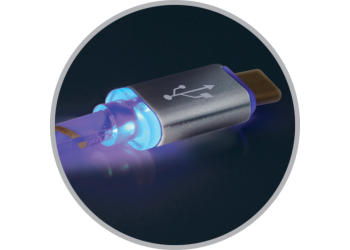 USB кабель Defender USB08-03LT USB2.0 серый, LED, AM-MicroBM, 1м