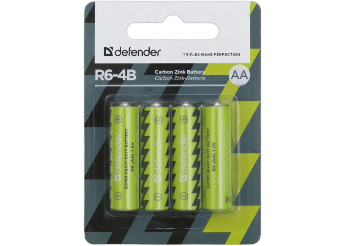 Батарейка солевая Defender R6-4B AA, в блистере 4 шт
