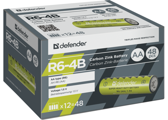 Батарейка солевая Defender R6-4B AA, в блистере 4 шт