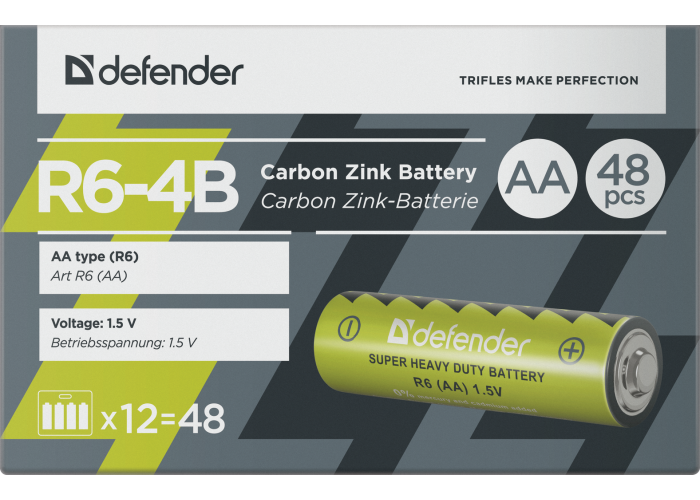 Батарейка солевая Defender R6-4B AA, в блистере 4 шт