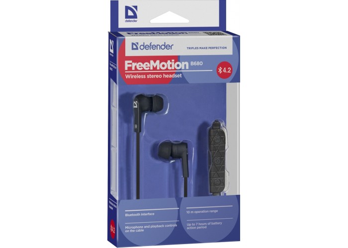 Беспроводная гарнитура Defender FreeMotion B680 черный, вставки, Bluetooth