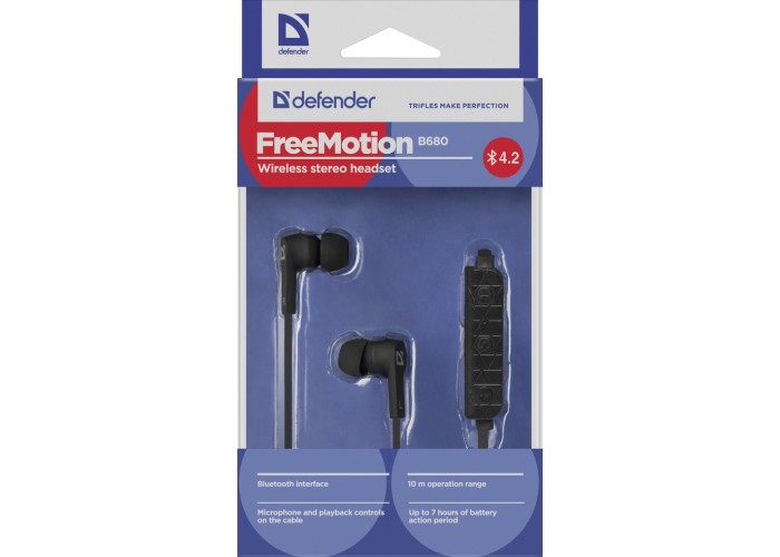 Беспроводная гарнитура Defender FreeMotion B680 черный, вставки, Bluetooth