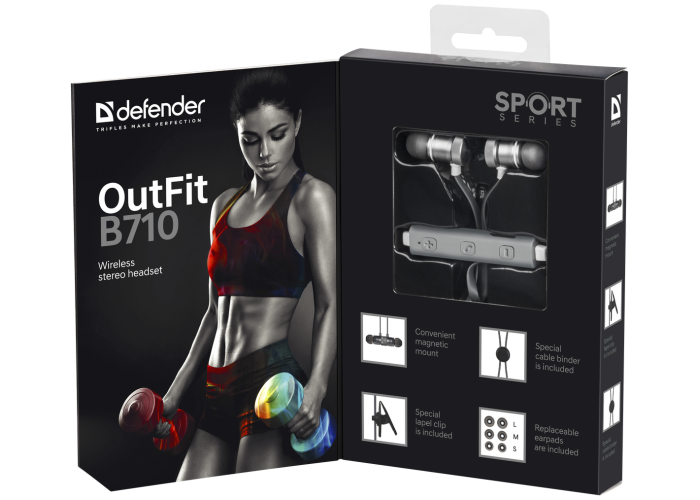 Беспроводная гарнитура Defender OutFit B710 черный+белый, Bluetooth