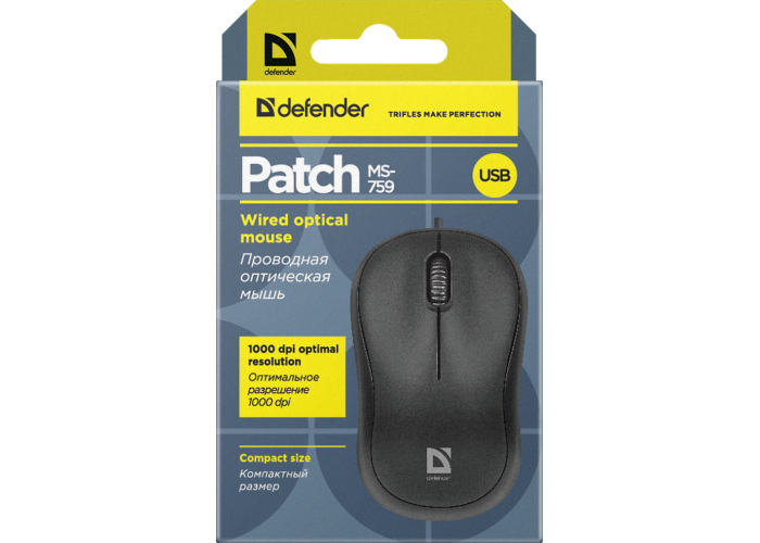 Проводная оптическая мышь Defender Patch MS-759 черный,3 кнопки,1000 dpi