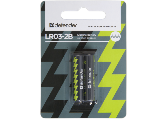 Батарейка алкалиновая Defender LR03-2B AAA, в блистере 2 шт