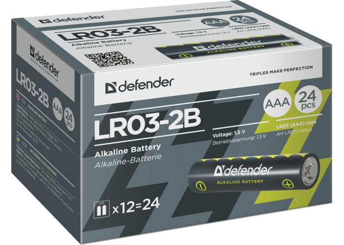 Батарейка алкалиновая Defender LR03-2B AAA, в блистере 2 шт