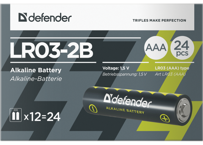 Батарейка алкалиновая Defender LR03-2B AAA, в блистере 2 шт