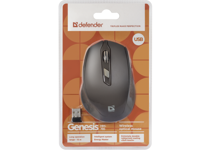 Беспроводная оптическая мышь Defender Genesis MM-785 коричневый,6 кнопок,2400 dpi