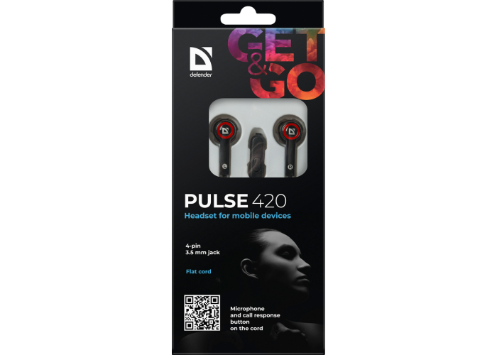 Гарнитура для смартфонов Defender Pulse 420 черный + красный, вставки