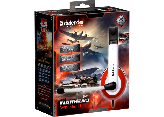 Игровая гарнитура Defender Warhead G-120 красный + белый, кабель 2 м