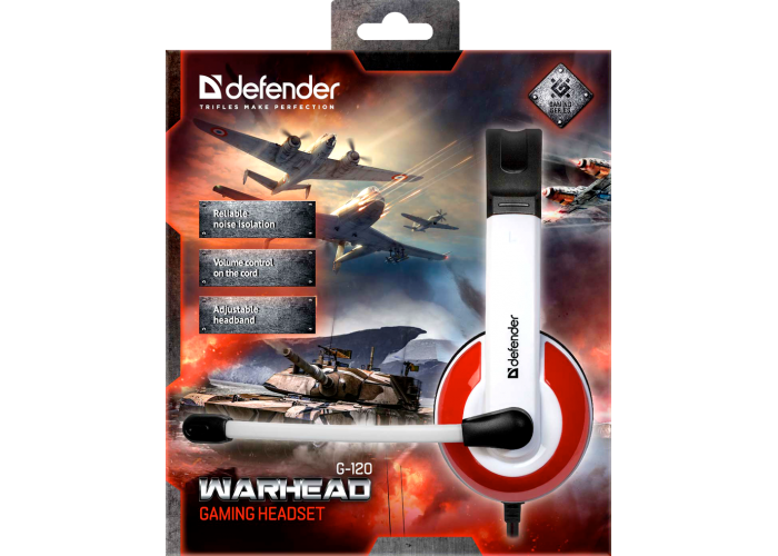 Игровая гарнитура Defender Warhead G-120 красный + белый, кабель 2 м