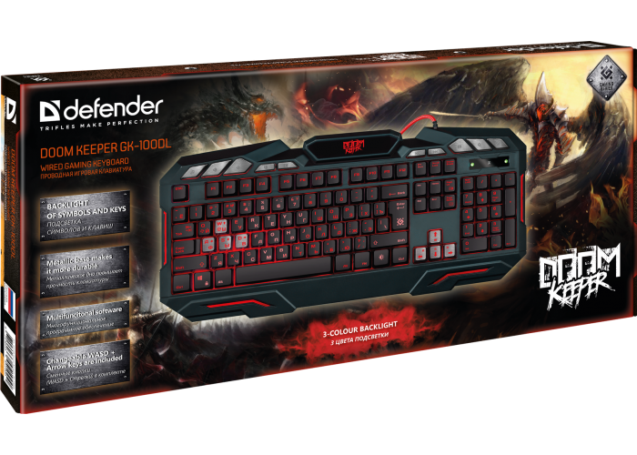 Проводная игровая клавиатура Defender Doom Keeper GK-100DL RU,3-х цветная,19 Anti-Ghost