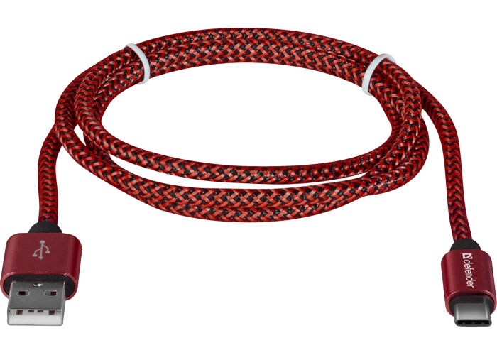 USB кабель Defender USB09-03T PRO USB2.0 Красный, AM-Type-C, 1m, 2.1A