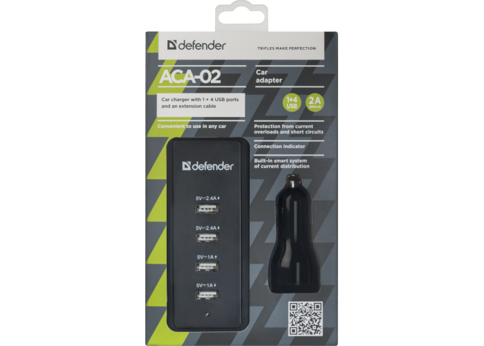 Автомобильный адаптер Defender ACA-02 5 портов USB, 5V / 9.2A