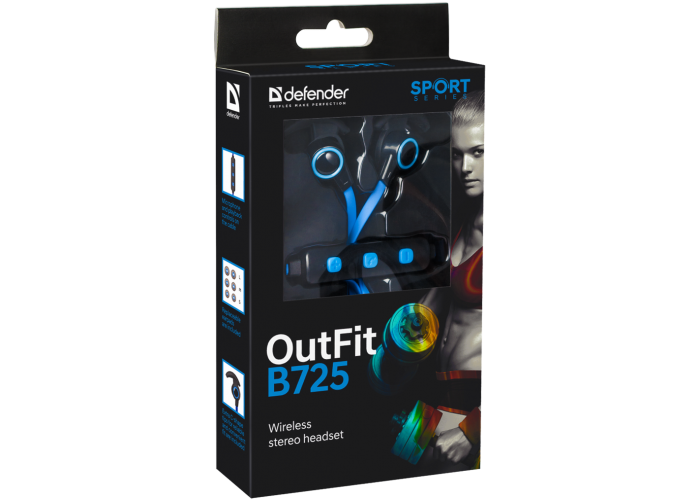 Беспроводная гарнитура Defender OutFit B725 черный+синий, Bluetooth