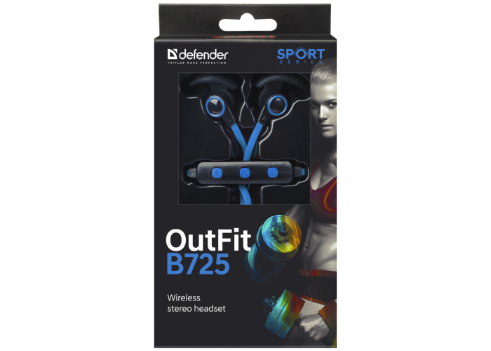 Беспроводная гарнитура Defender OutFit B725 черный+синий, Bluetooth