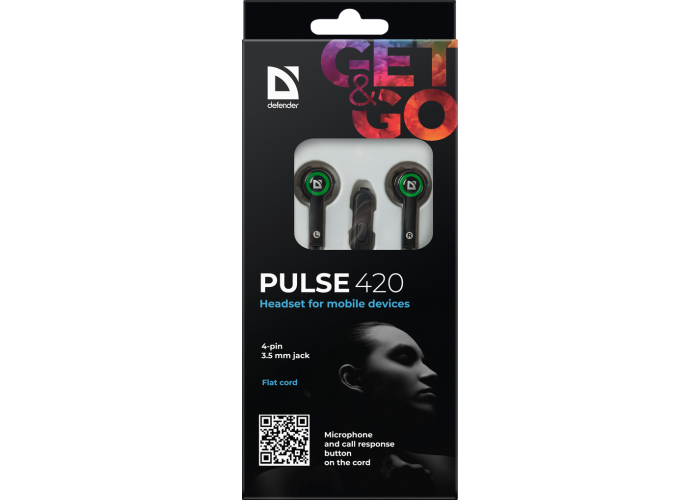 Гарнитура для смартфонов Defender Pulse 420 черный + зеленый, вставки