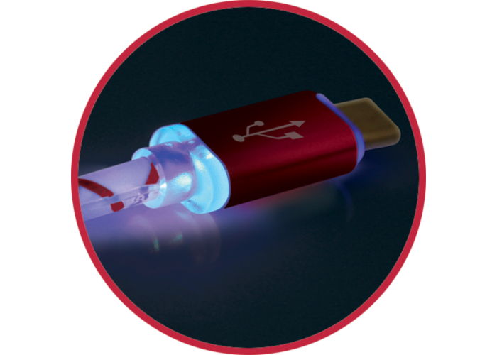 USB кабель Defender USB08-03LT USB2.0 красный, LED, AM-MicroBM, 1м