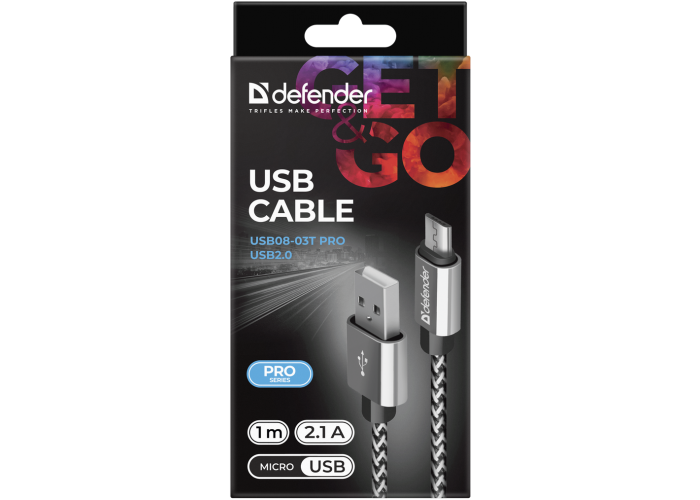 USB кабель Defender USB08-03T PRO USB2.0 Белый, AM-MicroBM, 1m, 2.1A