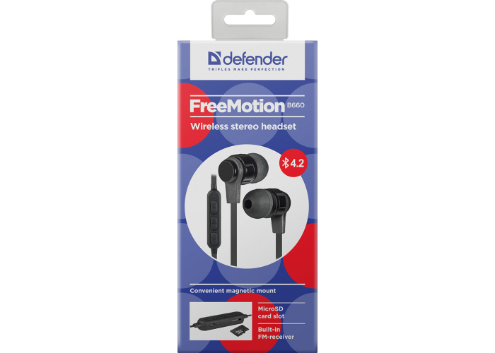 Беспроводная гарнитура Defender FreeMotion B660 черный, SD-карта, Bluetooth
