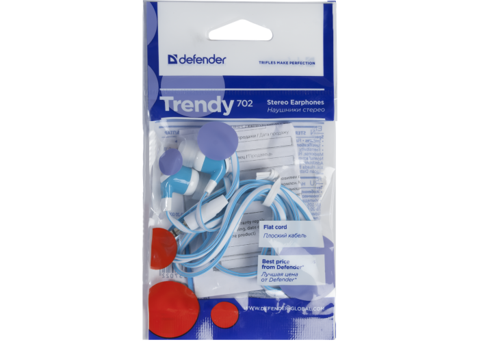 Наушники вставки Defender Trendy 702 белый + голубой