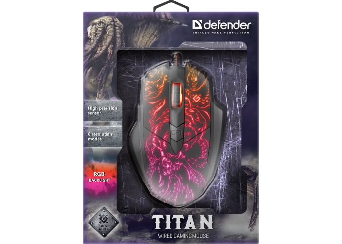 Проводная игровая мышь Defender Titan GM-650L RGB,Macro,6кнопок,6400dpi
