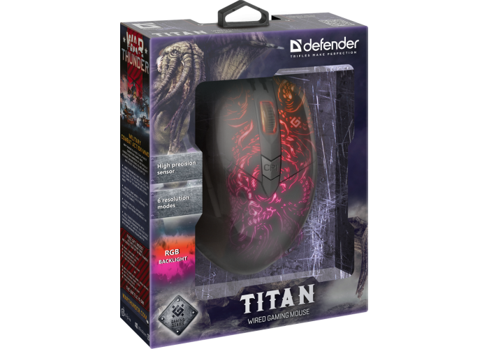 Проводная игровая мышь Defender Titan GM-650L RGB,Macro,6кнопок,6400dpi