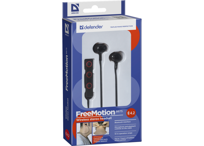 Беспроводная гарнитура Defender FreeMotion B675 черный, вставки, Bluetooth