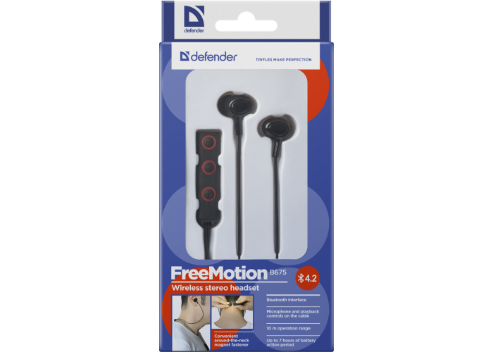 Беспроводная гарнитура Defender FreeMotion B675 черный, вставки, Bluetooth