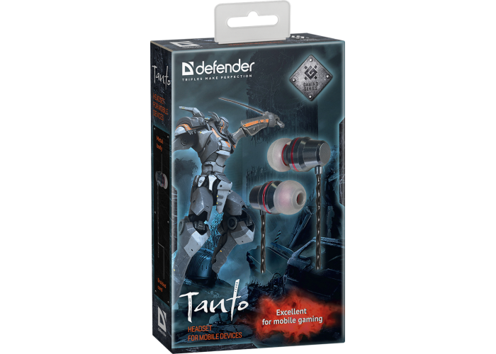 Гарнитура для смартфонов Defender Tanto черный+серый, кабель 1,2 м