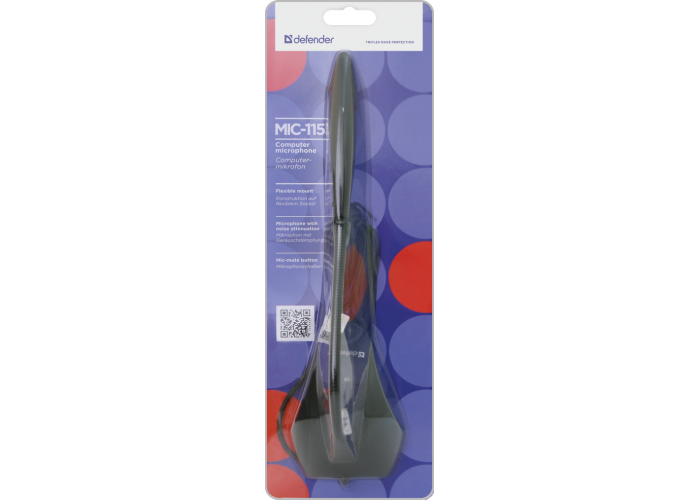 Микрофон компьютерный Defender MIC-115 черный, кабель 1,7 м