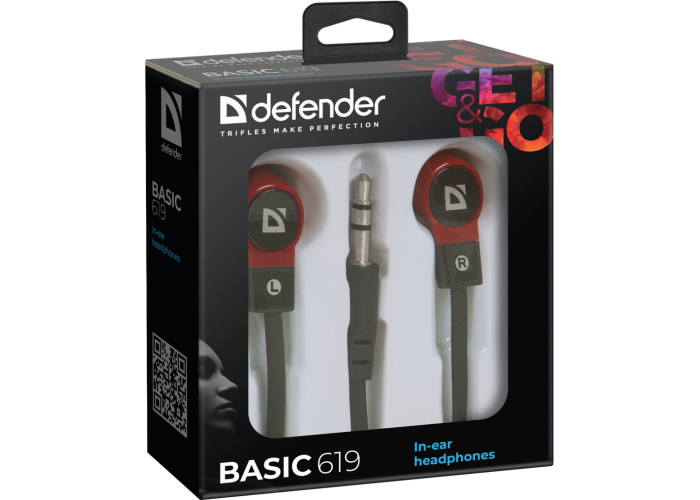 Наушники вставки Defender Basic 619 черный + красный