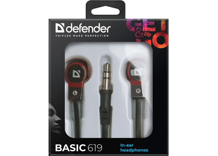 Наушники вставки Defender Basic 619 черный + красный