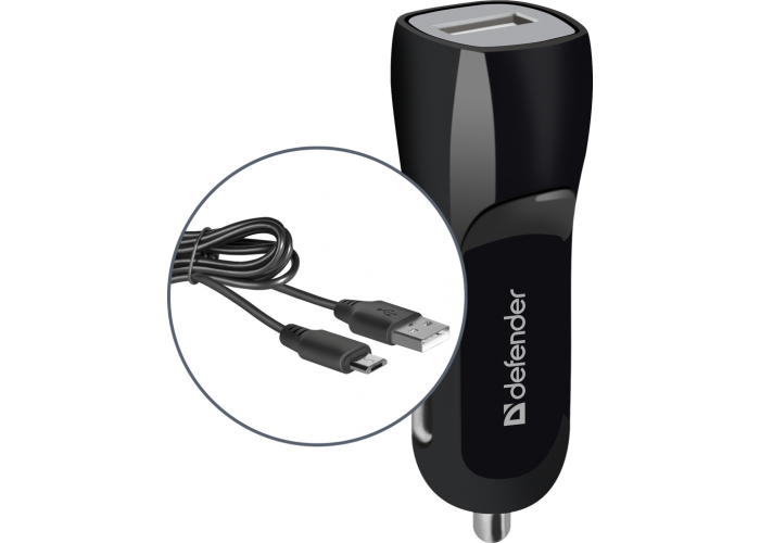 Автомобильный адаптер Defender UCC-12 1xUSB, 5V/1А, кабель микро-USB