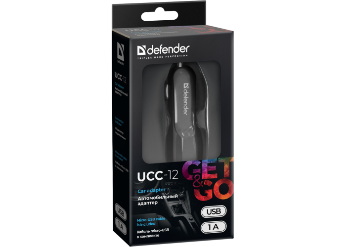 Автомобильный адаптер Defender UCC-12 1xUSB, 5V/1А, кабель микро-USB