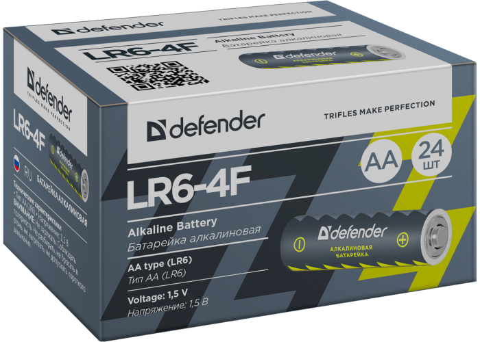 Батарейка алкалиновая Defender LR6-4F AA, в пленке 4шт