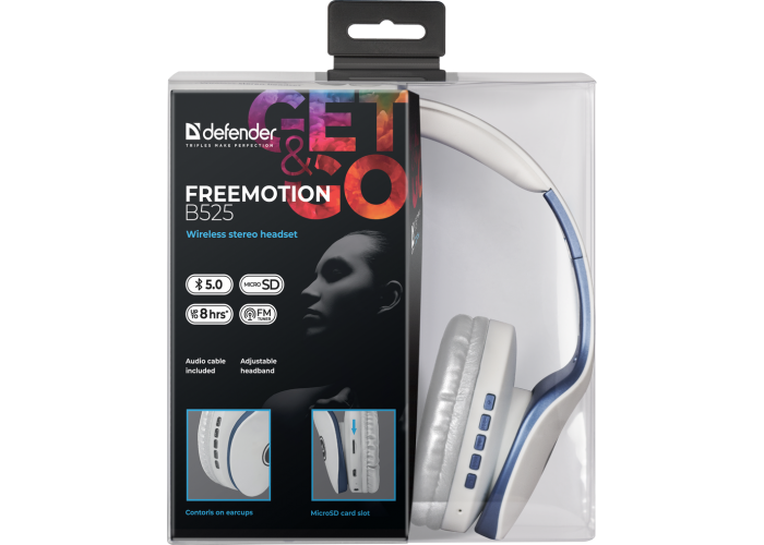 Беспроводная гарнитура Defender FreeMotion B525 белый+синий, Bluetooth