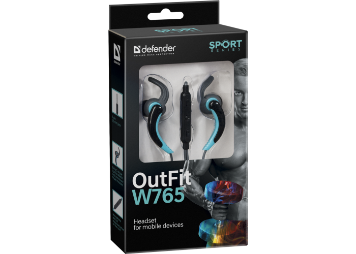 Гарнитура для смартфонов Defender OutFit W765 серый+голубой, вставки