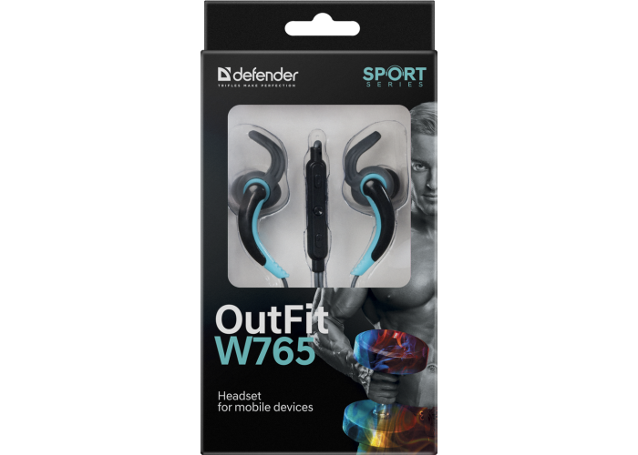 Гарнитура для смартфонов Defender OutFit W765 серый+голубой, вставки