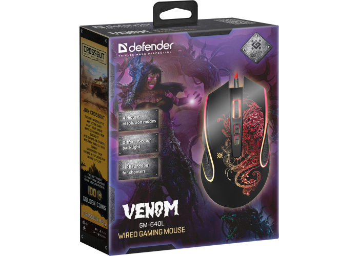 Проводная игровая мышь Defender Venom GM-640L оптика,8кнопок,3200dpi