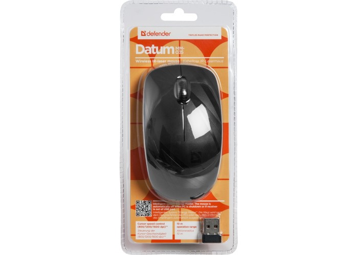 Беспроводная IR-лазерная мышь Defender Datum MM-035 черный,3 кнопки,800-1600 dpi